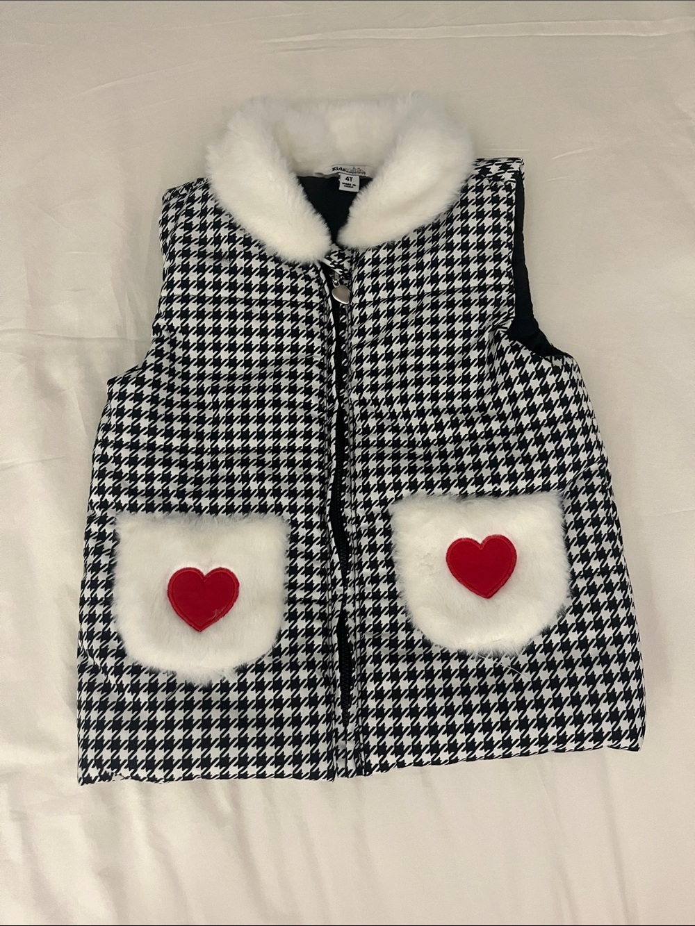 Kids Headquarters Black & White Houndstooth Vest with Red Heart Pockets